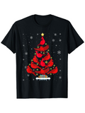Men's T-Shirt Winter Red Cardinals With Christmas Tree Snowflakes And Twinkling Stars