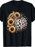Men's T-Shirt Vivid Leopard Pumpkin And Sunflowers With Gentle Greenery T Shirt