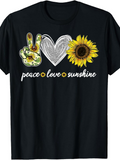 Men's T-Shirt Peace Love Sunshine With Sunflower And Artistic Heart Design