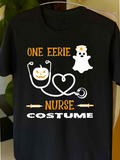 Men's T-Shirt One Eerie Halloween Nurse Costume With Cute Ghost And Pumpkin Stethoscope