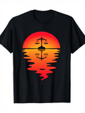 Men's T-Shirt Golden Sunset Reflection With Scales Of Justice Over Water