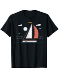 Men's T-Shirt Sunlit Ocean With Gentle Waves Under Soft Cloudy Sky Sailboat