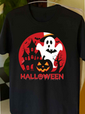 Men's T-Shirt Halloween Night With Ghosts Pumpkins And Haunted House Under Red Moon