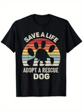 Men's T-Shirt Save A Life With Retro Sunset Paw Print And Silhouette Dog
