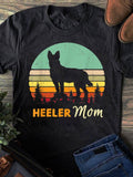 Men's T-Shirt Heeler Mom Retro Sunset Silhouette With Forest And Standing Dog