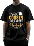 Men's T-Shirt Proud Cousin Of A 2024 Graduate With Gold Lettering And Graduation Cap Graphic