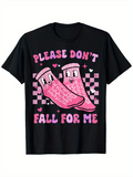 Men's T-Shirt Please Dont Fall For Me Pink Cartoon Socks With Checkered Background Heart Shapes