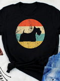 Women's T-Shirt Retro Colored Stripes With Dog Silhouette In Vintage Circle