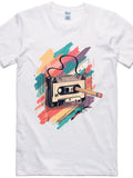 Men's T-Shirt Vintage Cassette Tape With Colorful Brush Strokes And Pencil Art