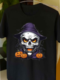 Men's T-Shirt Halloween Night With Glowing Pumpkins And Enchanted Skull Wizard