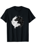 Men's T-Shirt Black And White Yin Yang Spirit Wolves Surrounded By Flowing Patterns