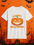 Men's T-Shirt Happy Halloween Carved Pumpkin With Glowing Smile And Festive Autumn Leaves Pumpkin