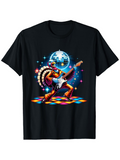 Men's T-Shirt Colorful Disco Stage With Dancing Turkey Playing Electric Guitar