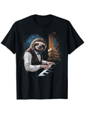 Men's T-Shirt Elegant Candlelit Ballroom With Relaxed Sloth Playing Grand Piano