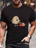 Men's T-Shirt Funny Potato Cartoon Character With French Fries Falling Beside Potato