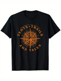 Men's T-Shirt Tents Trails And Tales Glowing Orange Compass Surrounded By Adventure Letters