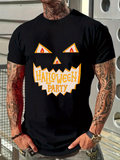 Men's T-Shirt Halloween Party With Orange Yellow Letters In Pumpkin Face Graphic