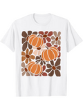 Men's T-Shirt Autumn Floral Pattern With Blooming Flowers Around Three Pumpkins