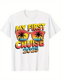 Men's T-Shirt My First Cruise 2025 Sunset With Palm Trees Reflected Sunglasses