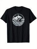 Men's T-Shirt Mystical Ocean Waves With Flowing Water Surrounding A Curious Polar Bear