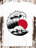 Men's T-Shirt Bold Black Sea Waves Curling With Striking Red Sun