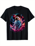 Men's T-Shirt Galactic Clouds With Vibrant Planets And Celestial Spacewalking Astronaut