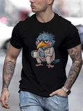 Men's T-Shirt Sleepy Blue Feathered Bird With Coffee Mug Wearing Pajamas Bird