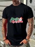 Men's T-Shirt Merry Christmas With Santa Claus Hat Surrounded By Festive Holiday Cheer
