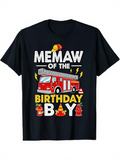 Men's T-Shirt Memaw Of The Birthday Boy Red Fire Truck With Yellow Lightning And Fire Hydrant