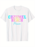 Men's T-Shirt Cozumel Beach Mexico Pastel Gradient Block Lettered Typography