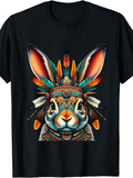 Men's T-Shirt Vivid Feathers And Tribal Details Surrounding A Wise Rabbit