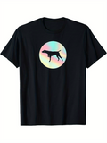 Men's T-Shirt Pastel Rainbow Circle With Silhouette Of Standing Alert Dog