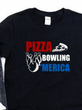 Men's T-Shirt Pizza Bowling And Americana Inspired Fun Bowling Ball