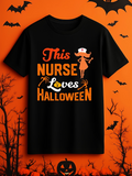 Men's T-Shirt This Nurse Loves Halloween With Cute Witch Hat Among Bats And Pumpkins Nurse