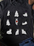 Women's T-Shirt Cute Ghost Cats With Pumpkin And Witch Hat Black Cat