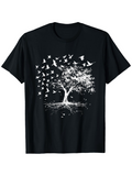 Men's T-Shirt Monochrome Roots With Flying Birds And Spreading Branches Tree