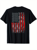 Men's T-Shirt American Flag With Red Stripes And Silver Mechanical Wrenches