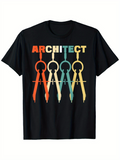 Men's T-Shirt Architect Vintage Colored Geometric Compasses Under Bold Letters Architect