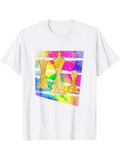 Men's T-Shirt Vibrant Rainbow Abstract Geometric Design With Golden Chess Pieces