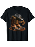 Men's T-Shirt Howdy Rustic Cowboy Hat With Weathered Leather Boots