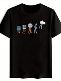 Men's T-Shirt Retro Technology Evolution Featuring Walking Cloud And Disk Figures