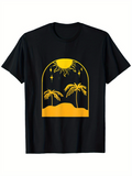 Men's T-Shirt Golden Sunset Over A Desert Island With Palm Trees