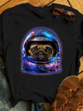 Men's T-Shirt Galaxy Colors Reflected On Astronaut Helmet Worn By Thoughtful Pug Dog