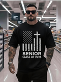 Men's T-Shirt Senior Class Of 2026 Grunge American Flag With Christian Cross T Shirt