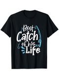 Men's T-Shirt Best Catch Of His Life With Light Blue Accents Fishing Hook T Shirt