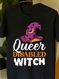Men's T-Shirt Queer Disabled Witch With Vibrant Purple Moon Stars Hat