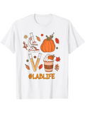 Men's T-Shirt Lab Life Autumn Leaves Microscope And Pumpkin Coffee Science