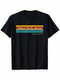 Men's T-Shirt Black Wolf Point Retro Stripes With Bold Block Lettering T Shirt