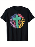 Men's T-Shirt Redeemed Chosen Saved Loved Colorful Chalk Style Cross