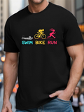 Men's T-Shirt Swim Bike Run With Colorful Silhouettes Showing Triathlon Activities